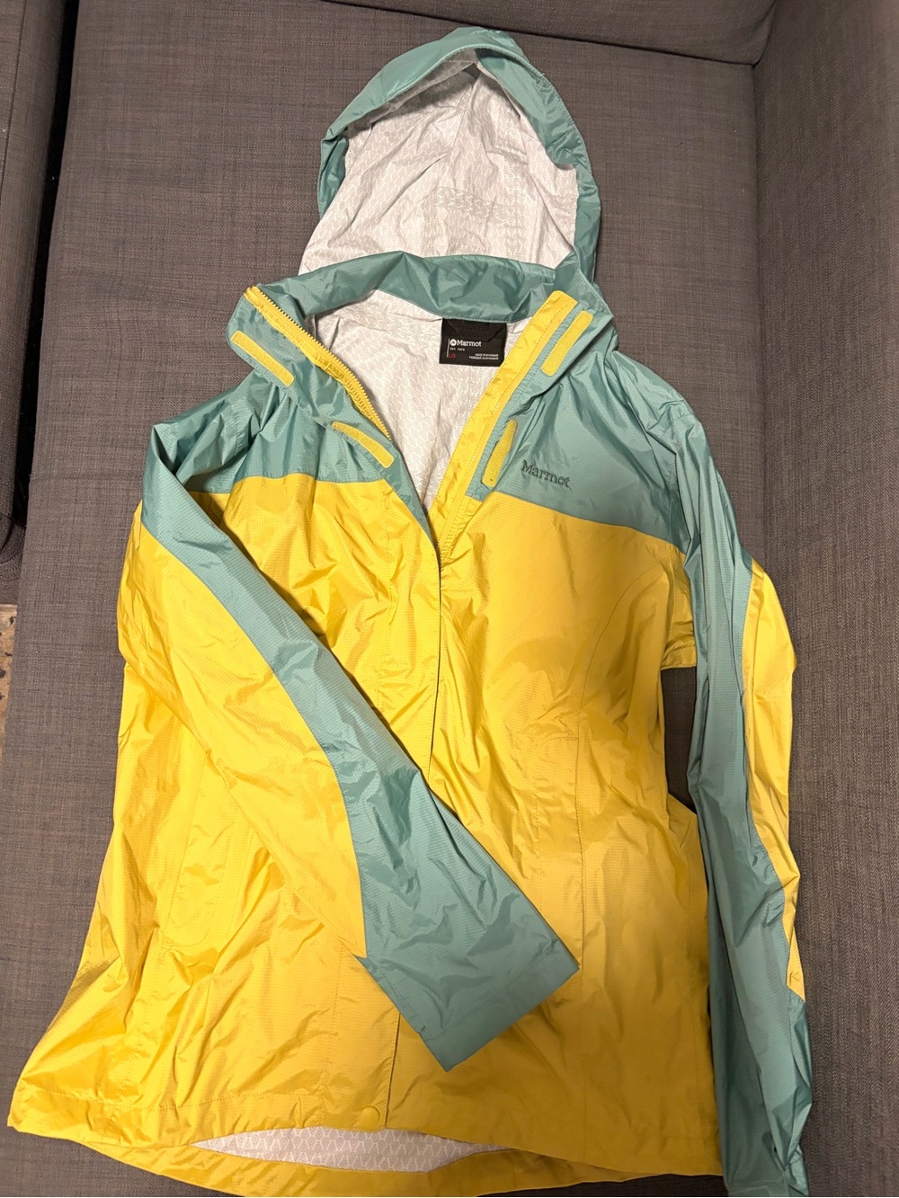 Marmot Women's Yellow and Teal Hooded Ski Jacket